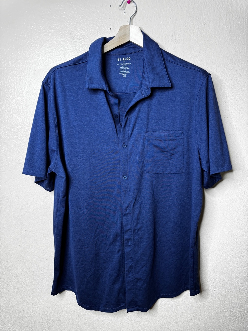 01.ALGO Performance Polo Shirt Men’s XXL Blue Short Sleeve Stretch Golf UPF 40